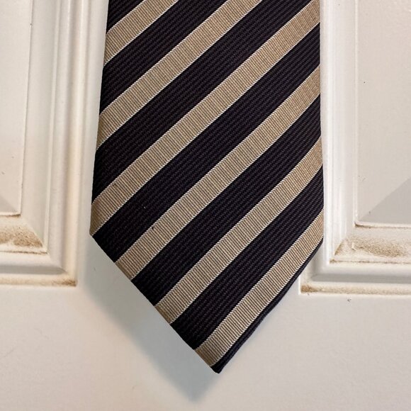 Men's Giorgio Handmade Tie Neckwear Stripe 100% Silk Brown & Tan - Picture 1 of 4